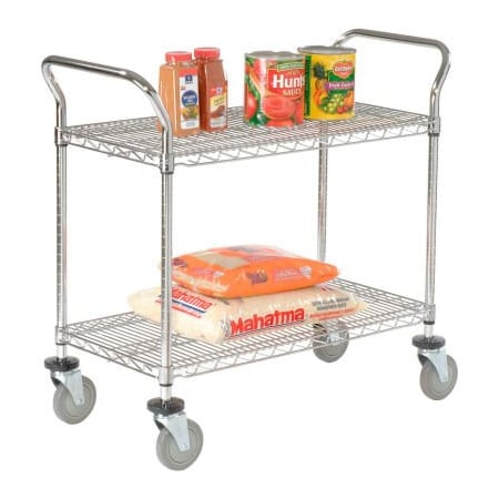 Global Equipment Nexel Utility Cart, 2 Shelf, Nexelate , 30"L x 21"W x 39"H, Polyurethane Brake Casters 2130P2EPB